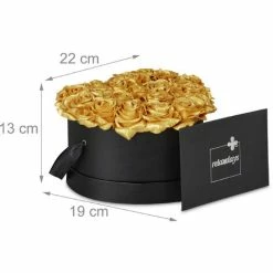 Relaxdays Bouquet Rose Eterne, Box A Cuore, Mazzo Di 18 Fiori Finti, Elegante Idea Regalo, Scatola Romantica, Nero Oro -COSTWAY shop 55486693 4