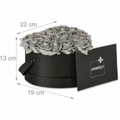 Relaxdays Bouquet Rose Eterne, Box A Cuore, Mazzo 18 Fiori Finti, Elegante Idea Regalo, Scatola Romantica, Nero Argento -COSTWAY shop 55486722 4