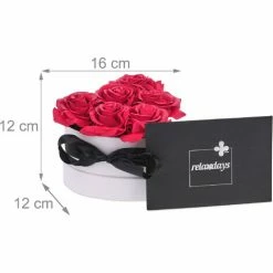 Relaxdays Bouquet Rose Eterne, Box A Cuore, Mazzo 6 Fiori Finti, Idea Regalo Romantica, Scatola Flowerbox, Bianco Rosso -COSTWAY shop 55486749 4