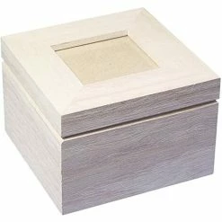 RAYHER - BOX CON SPAZIO FOTO SU COPERCHIO 12x12x8,2CM - IN LEGNO GREZZO