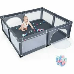 DREAMADE Box Bambini, Recinto Di Sicurezza, In Struttura Di Acciaio Verniciato Antiruggine E Stabile, Centro Di Attività Con Porte In Rete Apribili A Cerniera, 206x185,5x68 Cm (Grigio Scuro)