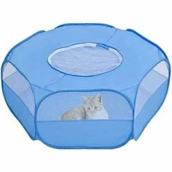 HIASDFLS Box Per Piccoli Animali Con Copertura - Gabbia Portatile E Pieghevole - Impermeabile - Traspirante - Per Coniglio, Scoiattolo, Gattino, Cucciolo, Cincillà E Riccio - Blu