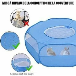 HIASDFLS Box Per Piccoli Animali Con Copertura - Gabbia Portatile E Pieghevole - Impermeabile - Traspirante - Per Coniglio, Scoiattolo, Gattino, Cucciolo, Cincillà E Riccio - Blu -COSTWAY shop 59010035 4