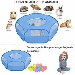 HIASDFLS Box Per Piccoli Animali Con Copertura - Gabbia Portatile E Pieghevole - Impermeabile - Traspirante - Per Coniglio, Scoiattolo, Gattino, Cucciolo, Cincillà E Riccio - Blu -COSTWAY shop 59010035 5