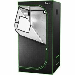 COSTWAY Tenda Da Coltivazione Idroponica In Mylar Per Riflettere La Luce Grow Box Grow Tenda, Con Vassoio A Pavimento, Finestra Di Osservazione E Borsa (90 X 90 X 180 Cm)