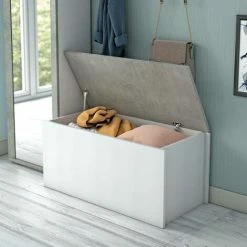 Dmora Baule Miltonia, Capiente Box Contenitore Multiuso, Cassapanca Moderna, 100% Made In Italy, Cm 90x45h45, Bianco E Cemento