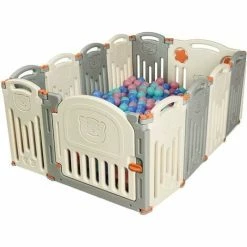 DREAMADE Barriera Di Sicurezza Box Recinto Per Bambini Recinzione Antisciovolo Con Sicurezza (12 Pannelli Beige+Grigio)