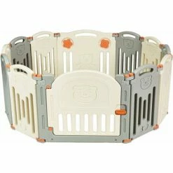 DREAMADE Barriera Di Sicurezza Box Recinto Per Bambini Recinzione Antisciovolo Con Sicurezza (12 Pannelli Beige+Grigio) -COSTWAY shop 67647414 4