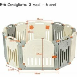 DREAMADE Barriera Di Sicurezza Box Recinto Per Bambini Recinzione Antisciovolo Con Sicurezza (12 Pannelli Beige+Grigio) -COSTWAY shop 67647414 5