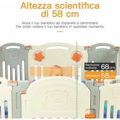 DREAMADE Barriera Di Sicurezza Box Recinto Per Bambini Recinzione Antisciovolo Con Sicurezza 14 Pannelli (Beige+Grigio) -COSTWAY shop 67647468 3