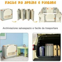 DREAMADE Barriera Di Sicurezza Box Recinto Per Bambini Recinzione Antisciovolo Con Sicurezza 14 Pannelli (Beige+Grigio) -COSTWAY shop 67647468 4