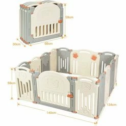 DREAMADE Barriera Di Sicurezza Box Recinto Per Bambini Recinzione Antisciovolo Con Sicurezza 14 Pannelli (Beige+Grigio) -COSTWAY shop 67647468 5