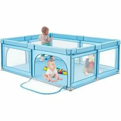 COSTWAY Box Per Bambini, Recinto Per Neonati, Centro Attività Stabile E Atossico, Box Per Interno Ed Esterno Con Palline (Blu)