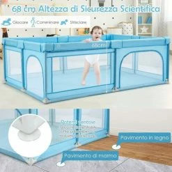 COSTWAY Box Per Bambini, Recinto Per Neonati, Centro Attività Stabile E Atossico, Box Per Interno Ed Esterno Con Palline (Blu) -COSTWAY shop 67875631 3