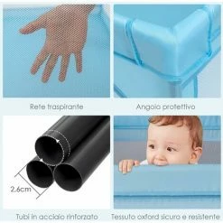 COSTWAY Box Per Bambini, Recinto Per Neonati, Centro Attività Stabile E Atossico, Box Per Interno Ed Esterno Con Palline (Blu) -COSTWAY shop 67875631 4