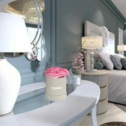 Relaxdays Rosenbox Bouquet Rotondo, 4 Rose, Grigio, Resistente 10 Anni, Idea Regalo, Box Decorativo, Colore: Rosa, 14 X 12 X 12 Cm -COSTWAY shop 70822575 3