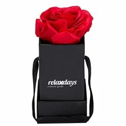 Relaxdays Bouquet Di Rose Quadrato, 1 Fiore Finto Durevole In Box, Idea Regalo Decorativa, Scatola Nera Elegante, Rossa, Cartone, Tessuto, PP, Rosso, 1 Pz