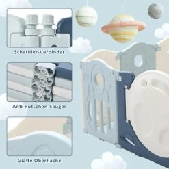 Box Per Bambini Pieghevole Con Altalena, Scivolo E Canestro Da Basket Per Bambini 6 Mesi-6 Anni 160x200x63 Cm - Blu 8 Box Per Bambini Pieghevole Con Altalena, Scivolo E Canestro Da Basket Per Bambini 6 Mesi-6 Anni 160x200x63 Cm - Blu -COSTWAY shop 75424828 4