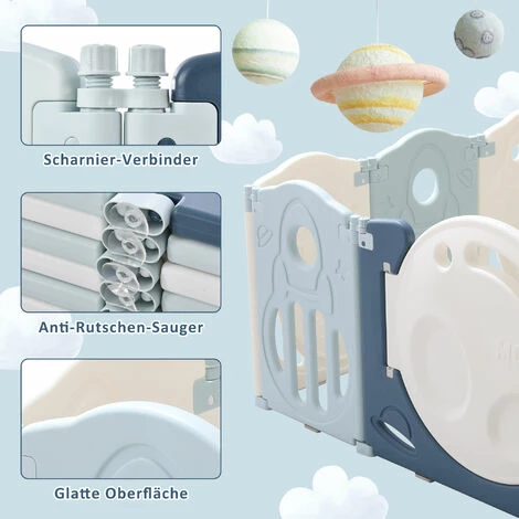 Box Per Bambini Pieghevole Con Altalena, Scivolo E Canestro Da Basket Per Bambini 6 Mesi-6 Anni 160x200x63 Cm - Blu 4 Box Per Bambini Pieghevole Con Altalena, Scivolo E Canestro Da Basket Per Bambini 6 Mesi-6 Anni 160x200x63 Cm - Blu - immagine 4