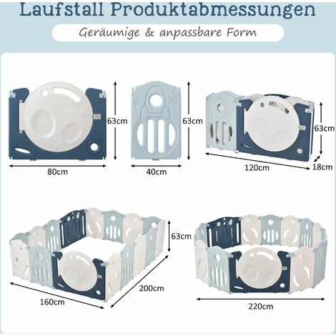 Box Per Bambini Pieghevole Con Altalena, Scivolo E Canestro Da Basket Per Bambini 6 Mesi-6 Anni 160x200x63 Cm - Blu 5 Box Per Bambini Pieghevole Con Altalena, Scivolo E Canestro Da Basket Per Bambini 6 Mesi-6 Anni 160x200x63 Cm - Blu - immagine 5