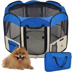 Cucciolo Box Pieghevole Tessuto Pet Box Cucciolo Gatto Coniglio Maiale Box Gabbia Kennel Tenda, 8 Pannelli, Blu