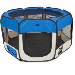 Cucciolo Box Pieghevole Tessuto Pet Box Cucciolo Gatto Coniglio Maiale Box Gabbia Kennel Tenda, 8 Pannelli, Blu -COSTWAY shop 76374841 4