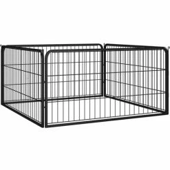 Box Cani A 4 Pannelli Nero 100x50cm Acciaio Verniciato Polvere VidaXL