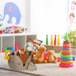 Relaxdays Box Portagiocattoli, Cesta Portaoggetti, In Feltro, Pieghevole, HxLxP: 24x27x18 Cm, Design Volpe, Arancione -COSTWAY shop 82433079 5