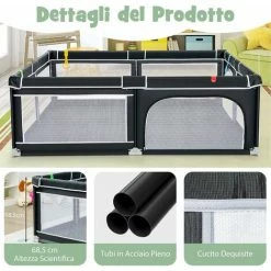 COSTWAY Box Per Bambini, Recinto Per Neonati, Box Per Interno Ed Esterno Con Palline, Con Cancelli Di Sicurezza, Con Ventose Antiscivolo, Pareti A Rete Traspirante E 4 Anelli Per Bambini (Nero) -COSTWAY shop 83676818 3