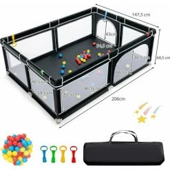 COSTWAY Box Per Bambini, Recinto Per Neonati, Box Per Interno Ed Esterno Con Palline, Con Cancelli Di Sicurezza, Con Ventose Antiscivolo, Pareti A Rete Traspirante E 4 Anelli Per Bambini (Nero) -COSTWAY shop 83676818 5