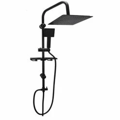 Colonna Doccia Moderna Saliscendi Con Soffione Quadrato Doccetta Telefono E Portasapone Per Box Doccia Nero