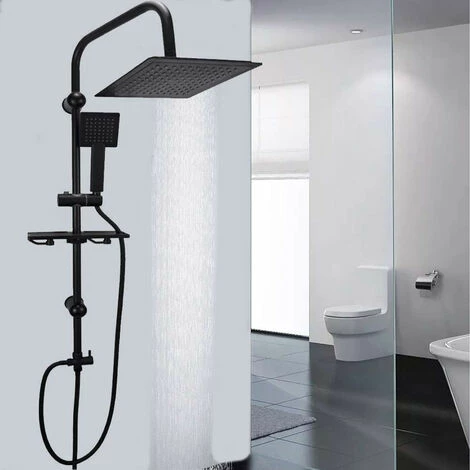 Colonna Doccia Moderna Saliscendi Con Soffione Quadrato Doccetta Telefono E Portasapone Per Box Doccia Nero 2 Colonna Doccia Moderna Saliscendi Con Soffione Quadrato Doccetta Telefono E Portasapone Per Box Doccia Nero - immagine 2