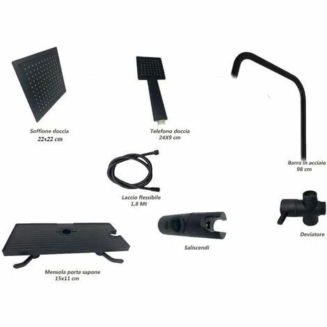 Colonna Doccia Moderna Saliscendi Con Soffione Quadrato Doccetta Telefono E Portasapone Per Box Doccia Nero 4 Colonna Doccia Moderna Saliscendi Con Soffione Quadrato Doccetta Telefono E Portasapone Per Box Doccia Nero - immagine 4