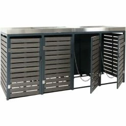 4x Copribidoni Box Spazzatura Rifiuti Con Fioriera HWC-K14 84x265x124cm Metallo WPC Antracite