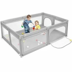 COSTWAY Box Per Bambini, Recinto Per Neonati, Centro Attività Stabile E Atossico, Box Per Interno Ed Esterno Con Palline, Cancelli Di Sicurezza, Ventose Antiscivolo