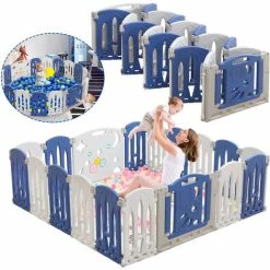 Box Per Neonati Centro AttivitĂ  Pieghevole In Plastica Con Porta E Tavola Giocattolo, Parco Giochi Di Sicurezza Per Bambini, Bianco E Blu (18 Pezzi) HENGMEI -COSTWAY shop 88136251 3