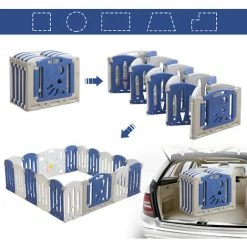 Box Per Neonati Centro AttivitĂ  Pieghevole In Plastica Con Porta E Tavola Giocattolo, Parco Giochi Di Sicurezza Per Bambini, Bianco E Blu (18 Pezzi) HENGMEI -COSTWAY shop 88136251 5