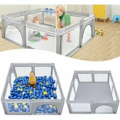 Box Per Neonati Baby Playpen Barriera Per Bambini 127x127cm Centro Attività Con Base Antiscivolo, Parco Giochi Di Sicurezza In Rete Traspirante HENGMEI