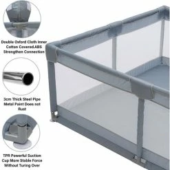 Box Per Bambini Extra Large Per Attività All'aperto E Al Coperto Cortile Per Bambini Con Porta Grigio 180 X 200 X 66 Cm -COSTWAY shop 90563731 3
