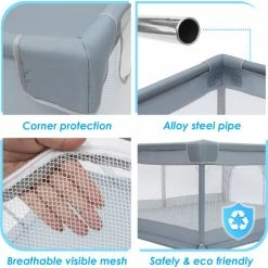 Box Per Bambini Extra Large Per Attività All'aperto E Al Coperto Cortile Per Bambini Con Porta Grigio 180 X 200 X 66 Cm -COSTWAY shop 90563731 4