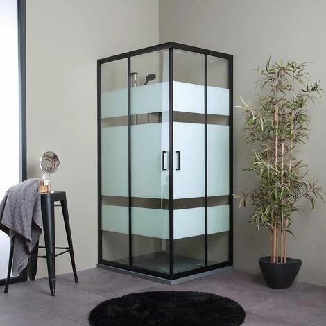 BOX DOCCIA 70X90 PROFILI NERO OPACO CON VETRO SERIGRAFATO CITY 2 BOX DOCCIA 70X90 PROFILI NERO OPACO CON VETRO SERIGRAFATO CITY - immagine 2