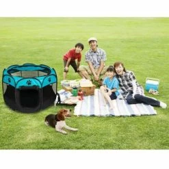 Box Per Cuccioli Blu - Box Per Animali Domestici Di Grandi Dimensioni Box Per Cuccioli Cani, Gatti Gattini, Piccoli Animali Recinzioni Pieghevoli Per Animali Domestici -COSTWAY shop 93111308 4