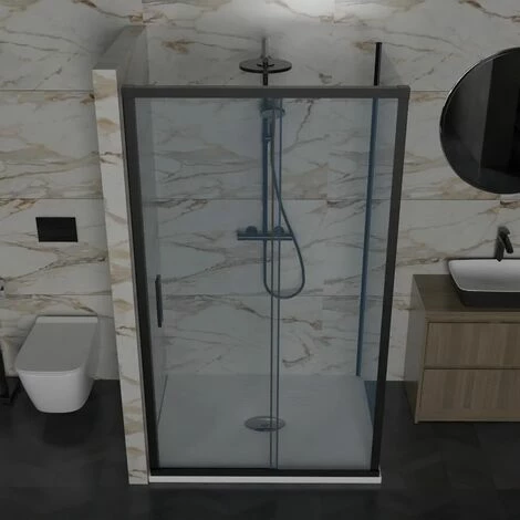 Box Doccia 80x120 Cm Scorrevole Vetro Trasparente Reversibile Con Profilo Nero - Spazio 3 Box Doccia 80x120 Cm Scorrevole Vetro Trasparente Reversibile Con Profilo Nero - Spazio - immagine 3
