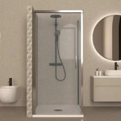Box Doccia 80x70 Cm Battente Vetro Trasparente Reversibile - Spazio