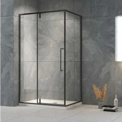 Elite Box Doccia 70x120 Cm Nero Angolare Lato Fisso E Porta Battente Trasparente Anticalcare Lux