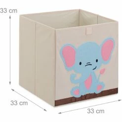 Relaxdays Box Portagiocattoli, Cesta In Stoffa Portaoggetti, 33x33x33 Cm, Design Elefante, Camera Bambini, Beige Azzurro -COSTWAY shop 96758327 4