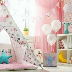 Relaxdays Box Portagiocattoli, Cesta In Stoffa Portaoggetti, 33x33x33 Cm, Design Elefante, Camera Bambini, Beige Azzurro -COSTWAY shop 96758327 5