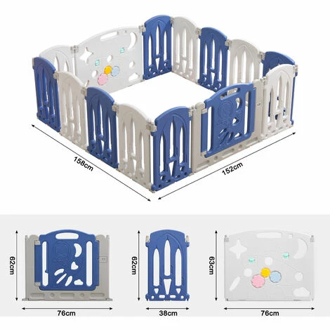 Box Per Neonati Centro AttivitĂ Pieghevole In Plastica Con Porta E Tavola Giocattolo, Parco Giochi Di Sicurezza Per Bambini, Bianco E Blu (14 Pezzi) HENGMEI 2 Box Per Neonati Centro AttivitĂ Pieghevole In Plastica Con Porta E Tavola Giocattolo, Parco Giochi Di Sicurezza Per Bambini, Bianco E Blu (14 Pezzi) HENGMEI - immagine 2